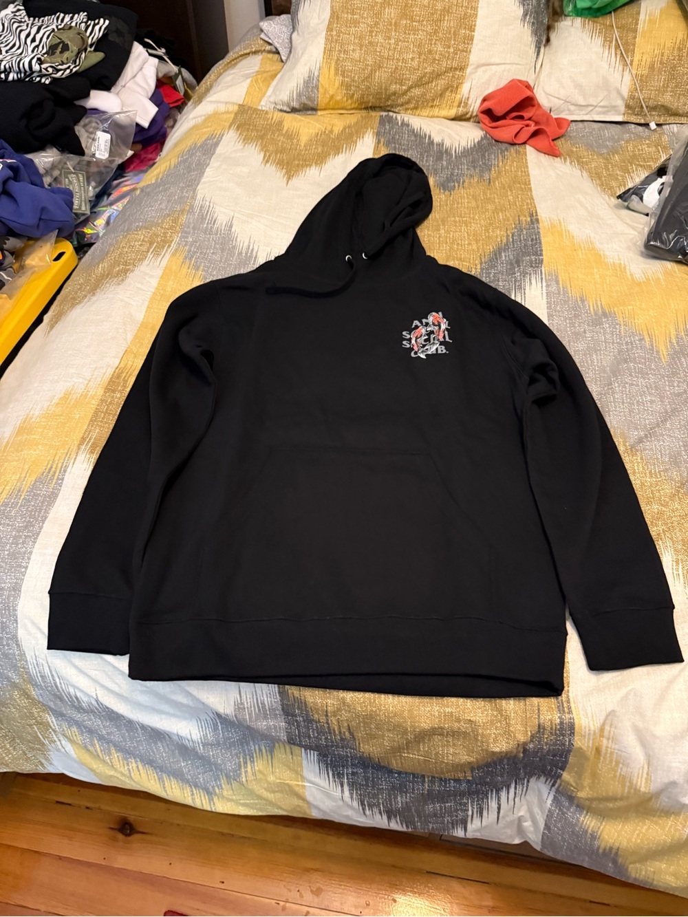 Anti Social Social Club Black Pullover Hoodie with Small Red/White Chest Graphic